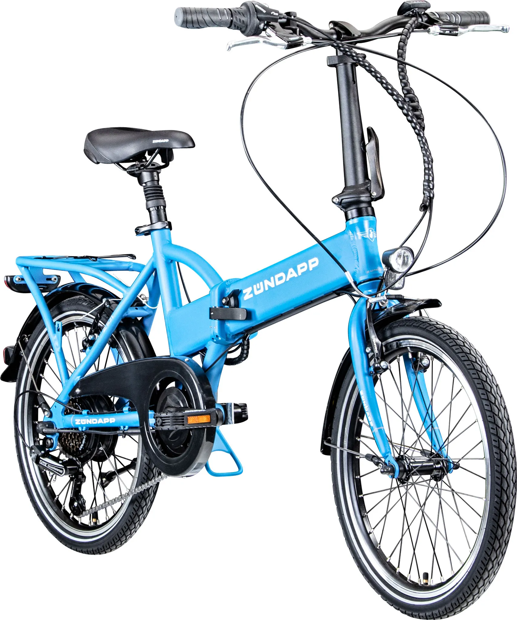 164b57fd574e95135ef1cadf48486bff Zündapp Z101 20 Zoll Elektro Klapprad für Erwachsene 150 - 180 cm 6 Gang E Klappfahrrad E Bike Faltrad Pedelec StVZO sky blau – Bild 1