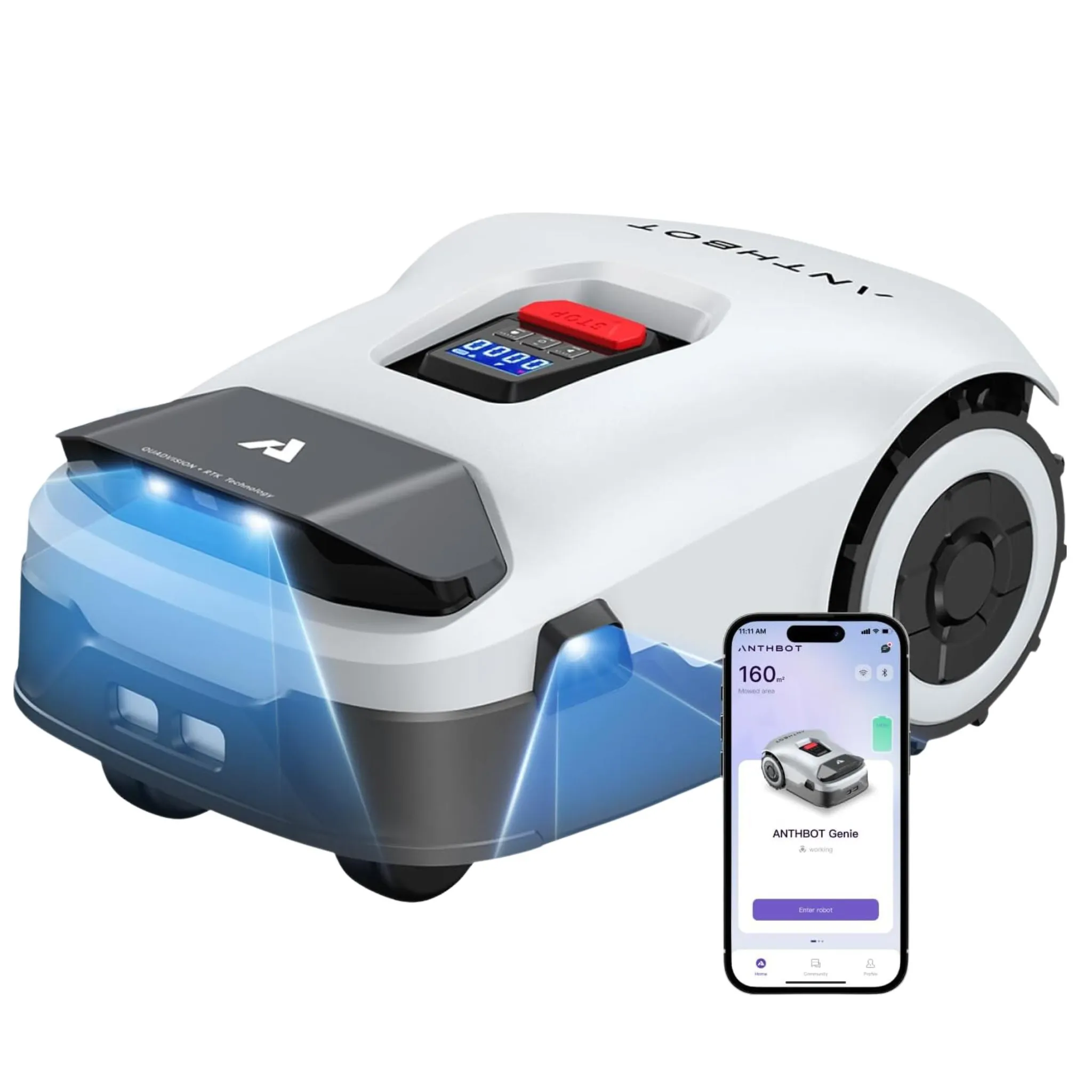 74447b9b7f76e3fd44bc0ab268a98fb3 ANTHBOT Genie1000 RTK Mähroboter ohne Begrenzungskabel 2000m² – 4G LTE, 4-Kamera Vision, 5000mAh, kein Verlegen – Bild 1