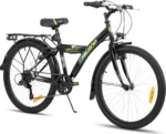 HILAND Rocket 24 Zoll Kinderfahrrad Mountainbike Kinder MTB für Jungen mit Shimano 6 Gang Schaltung Licht Gepäckträger, Schwarz