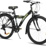 HILAND Rocket 24 Zoll Kinderfahrrad Mountainbike Kinder MTB für Jungen mit Shimano 6 Gang Schaltung Licht Gepäckträger, Schwarz
