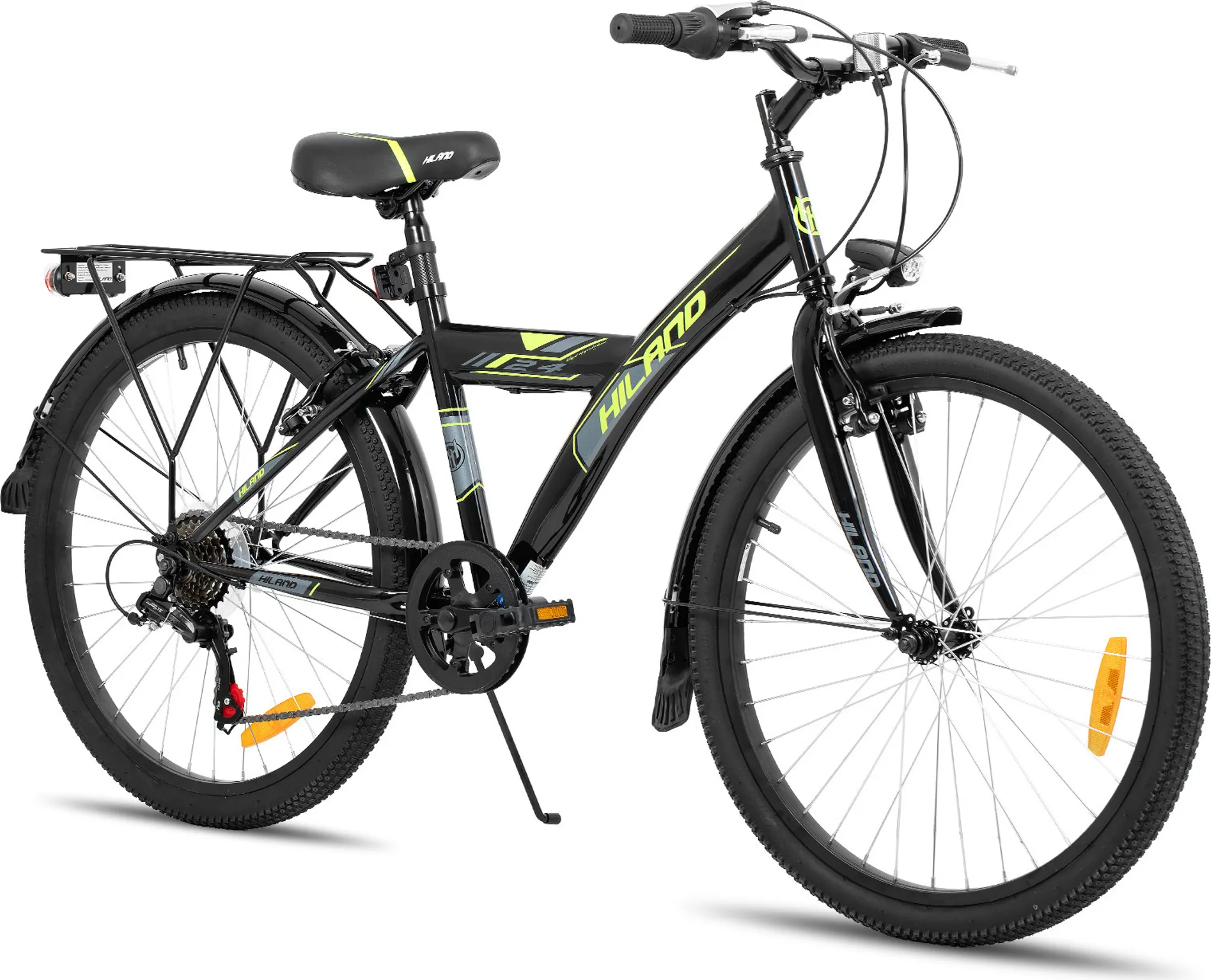 8a66942df618eb5e2eb44cce01ea380c HILAND Rocket 24 Zoll Kinderfahrrad Mountainbike Kinder MTB für Jungen mit Shimano 6 Gang Schaltung Licht Gepäckträger, Schwarz – Bild 1