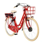 FISCHER E-Bike Pedelec City Cita Retro 2.0, Rahmenhöhe 48 cm, 28 Zoll, Akku 418 Wh, Vorderradmotor, tiefer Einstieg, Nabenschaltung, LED Display, rot