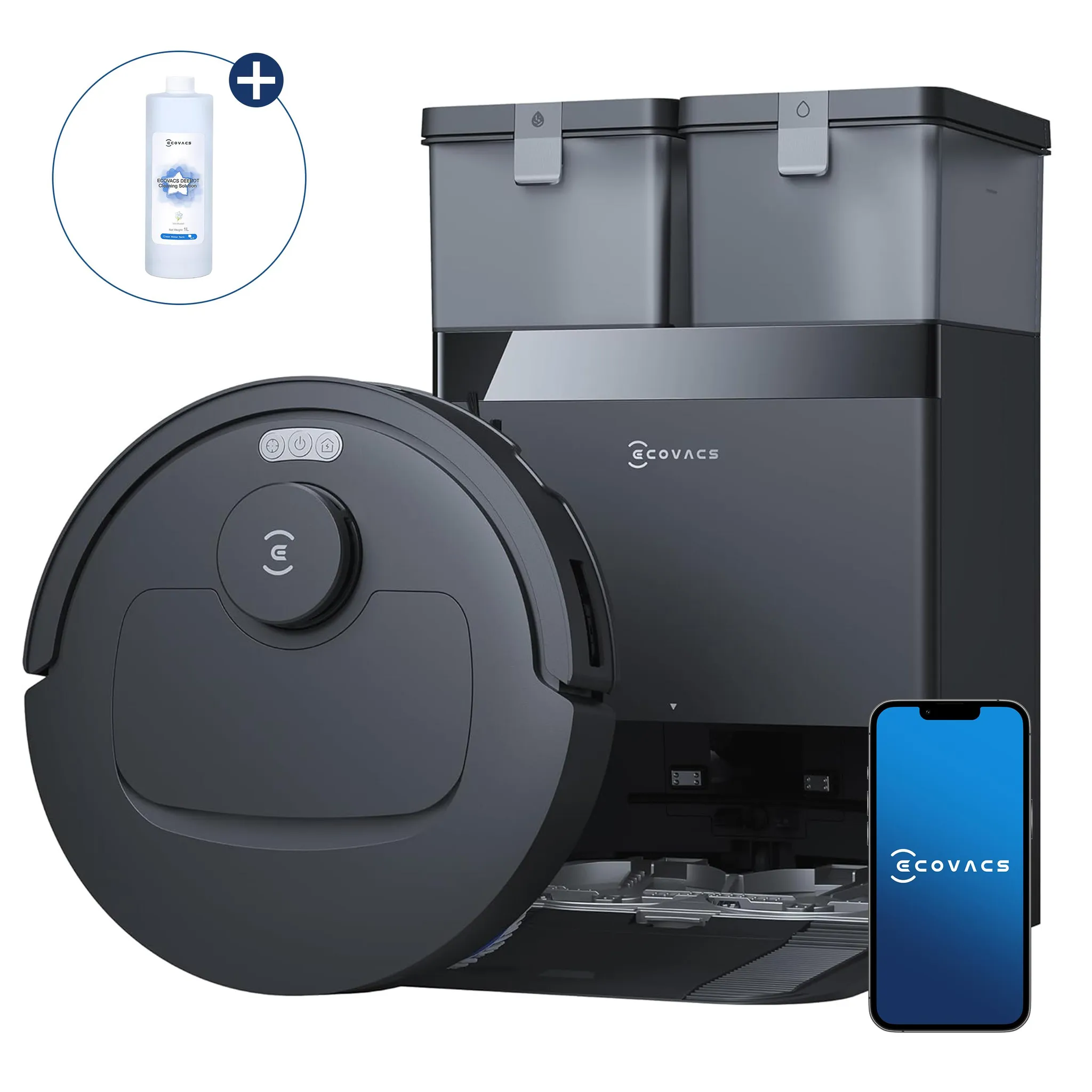 0fbe23c7c33076c9210b9242c7203b94 ECOVACS DEEBOT T30e Omni Staubsauger Roboter mit 1L Original-Reinigungsflüssigkeit, 25000Pa Saugroboter mit Wischfunktion Wischroboter Schwarz – Bild 1